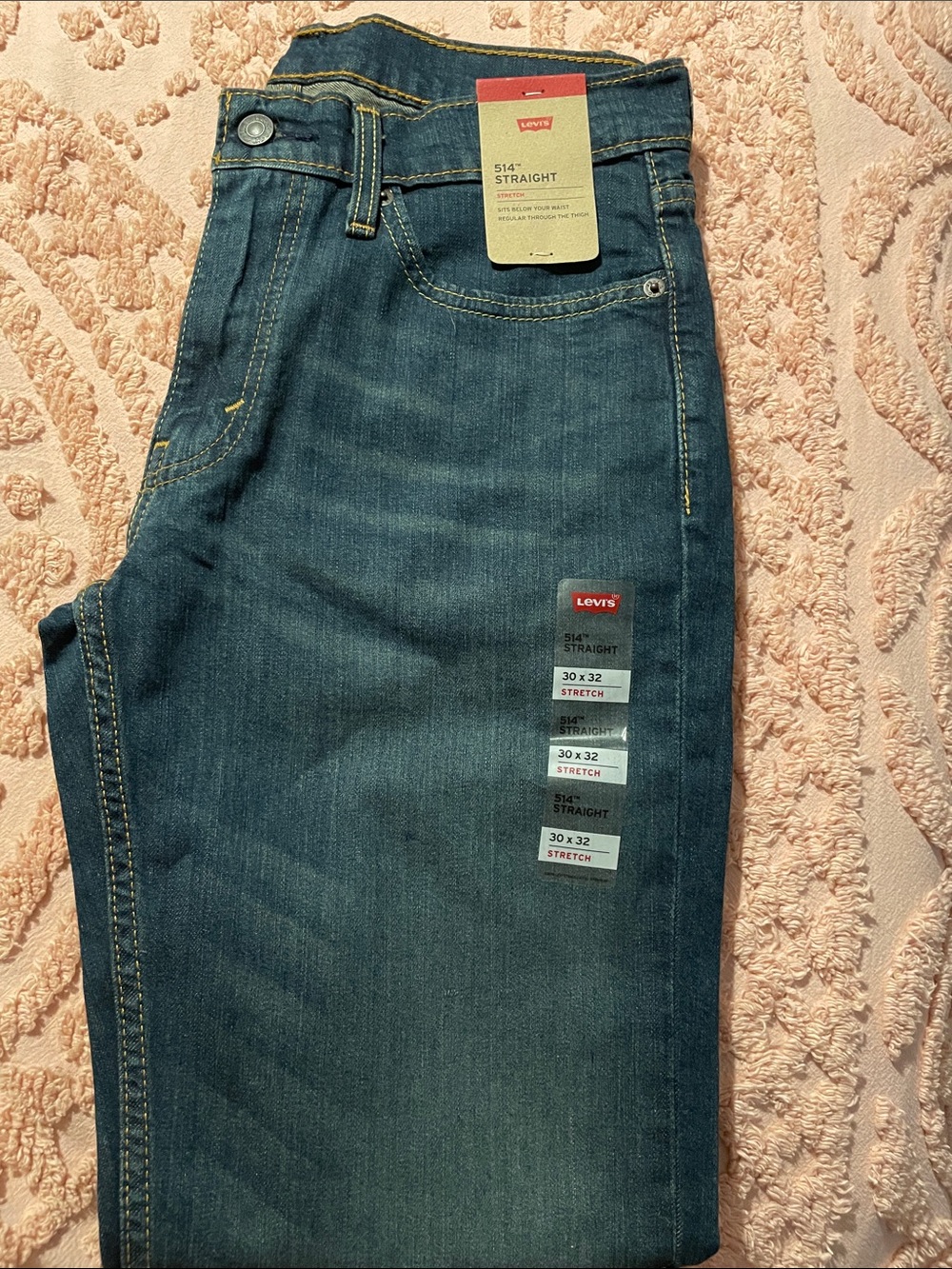 Levi's Men's Straight 30x32 Jeans in Dark Blue with Yellow Stitching